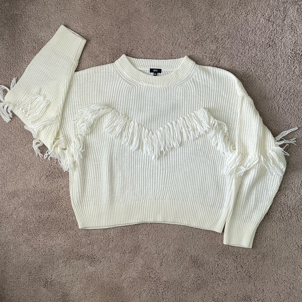 Cream Fringe Sweater